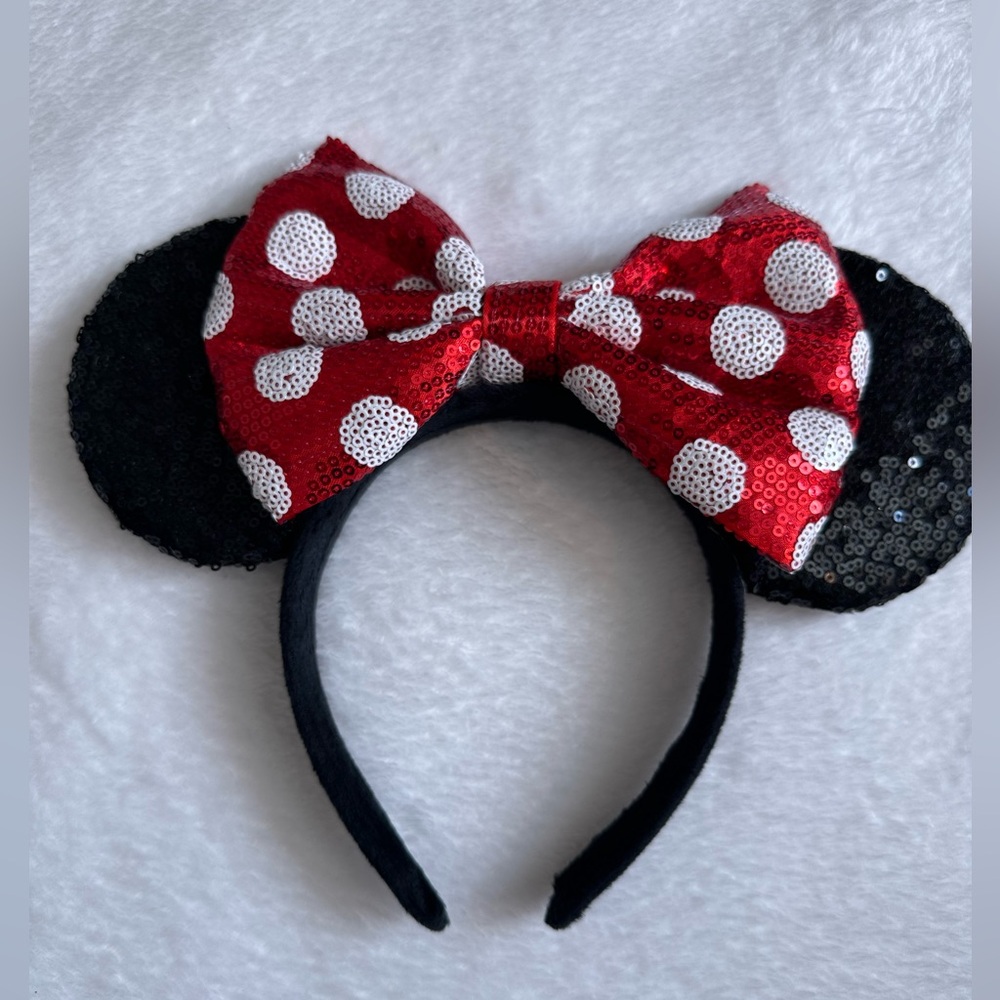 Disney Red and Black Polka Dot Minnie Mouse Ears Sequin Headband